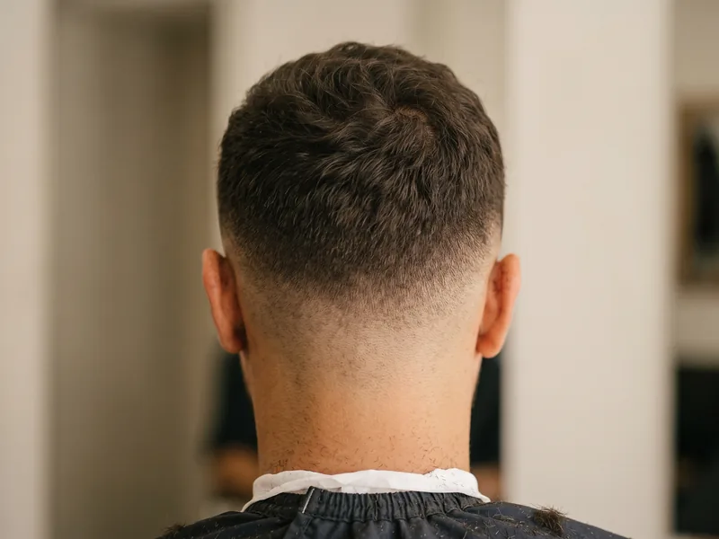 Close-up of a fresh low skin fade