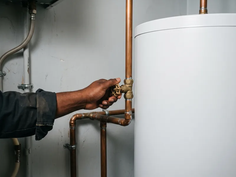 Plumber checking a hot water system valve